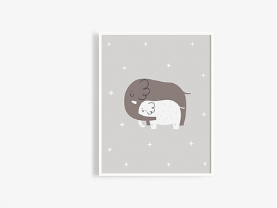 Childish print with cute elephants family