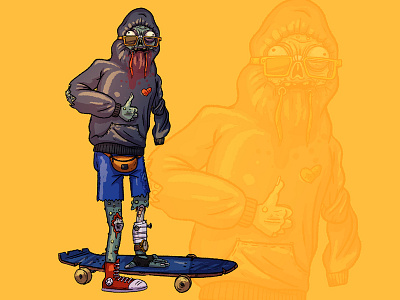 Zombie skater 2d cartoon charecter design illustration skater zombie