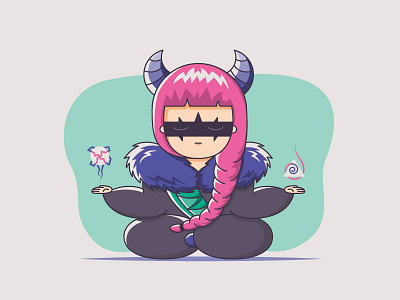 Witch meditating design illustration magic pink vector witch