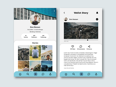 Social Media Stories Sharing - Light Mode app design mobile ui ux app design clean social media ui uidesign uiux