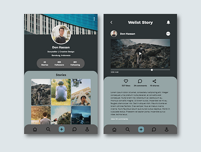 Social Media Stories Sharing - Dark Mode app design mobile ui ux app design clean mobile ui ux app design dark social media ui uiux ux