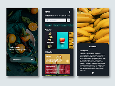 Fruits Encyclopedia - Dark Mode app design mobile ui ux app design clean mobile ui ux app design dark ui uidesign uiux ux