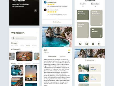 Wanderer Travel App - Light Mode adventure app design mobile ui ux app design clean travel travel app traveling ui uidesign uiux ux wanderer