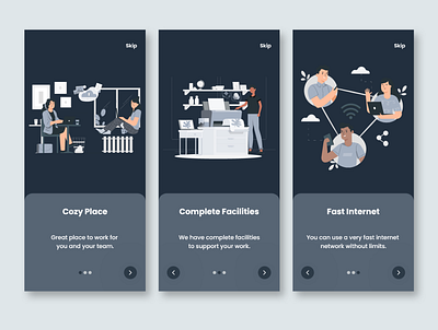 Onboarding Coworking Space - Dark Mode app coworking coworking space design mobile mobile app mobile ui ux app design clean mobile ui ux app design dark onboarding onboarding ui ui uidesign uiux ux