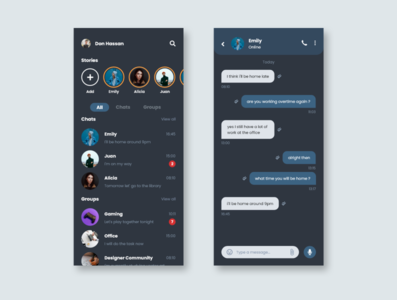 Mobile Chat App - Dark Mode by uxwelist on Dribbble