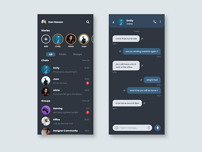 Mobile Chat App - Dark Mode app chat chat app chatting design message message app messaging mobile mobile app mobile ui mobile ui ux app design clean mobile ui ux app design dark ui uiux ux