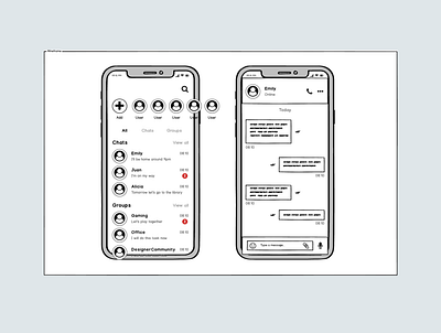 Mobile Chat App - Wireframe chat chat app message message app mobile app wireframe wireframe design wireframe kit wireframes wireframing