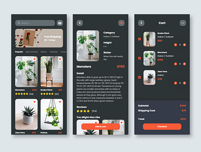 Plant Store Mobile App - Dark Mode app design ecommerce ecommerce app mobile app mobile app design mobile ui mobile ui ux app design clean mobile ui ux app design dark plant ui uidesign uiux ux