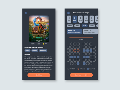 Movie Ticket App - Dark Mode app design mobile mobile app mobile ui mobile ui ux app design clean mobile ui ux app design dark movie movie app ticket app ticket booking uidesign