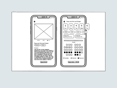 Movie Ticket App - Wireframe wireframe wireframe design wireframe kit wireframes wireframing