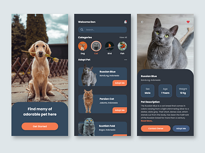 Pet Adoption Mobile App - Dark Mode