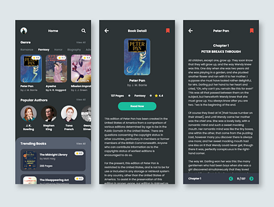 E-Book Reader Mobile App - Dark Mode app book books dark mode design e book ebook mobile app mobile ui ux app design clean read reader ui uidesign uiux ux