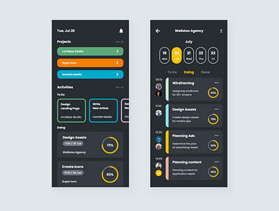 Task Management Mobile App - Dark Mode app dark dark mode management mobile app mobile ui ux app design clean project project management task task management ui uidesign uiux ux