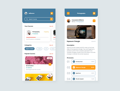 Online Course App - Light Mode app class course design learning mobile mobile app mobile ui ux app design clean online class online course ui uidesign uiux ux