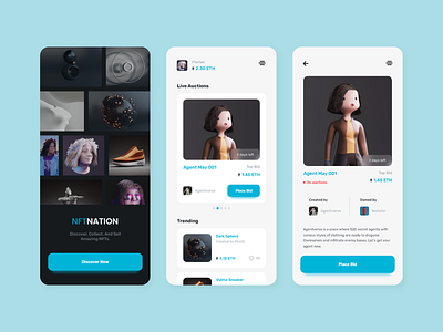 NFTNATION - NFT Market Mobile App app design mobile mobile ui ux app design clean mobileapp nft nft mobile nftmarket ui uidesign uiux ux