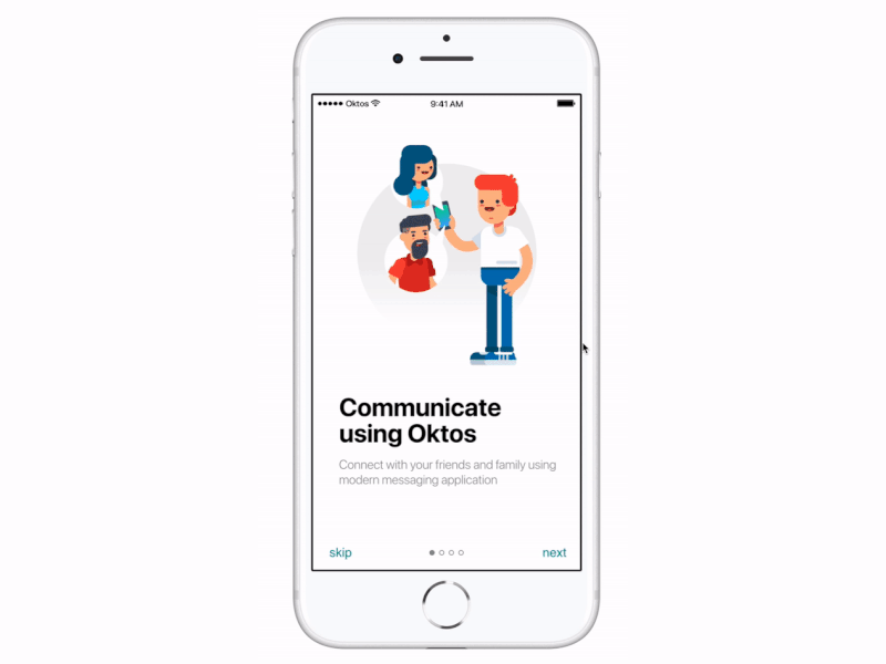 Oktos Messenger Onboarding animation app flat illustration onboarding