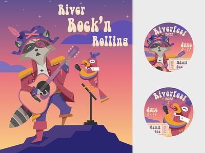 Riverfest 2022 Submission - River Rockn illustration parrot pirate poster raccoon riverfest