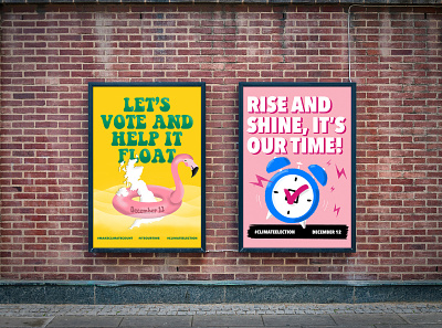 Protest by Design "VOTE!" Posters alarm clock climate change climate election design for good flamingo illustration poster art poster design vote