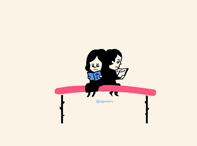 A couple reading on the stick book couple design gestalt illustration man reading woman