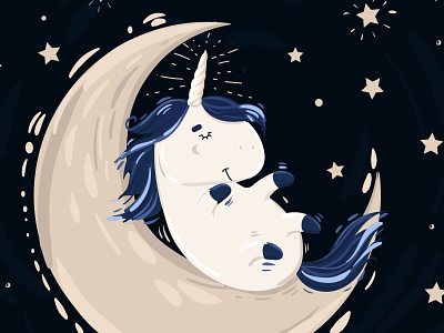 Unicorn and moon - digital illustration.