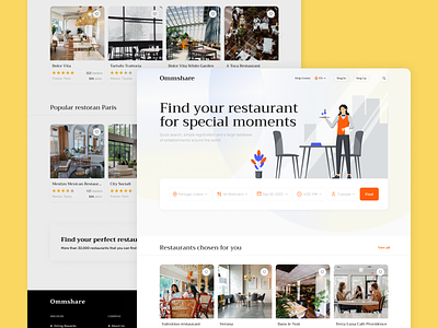 Restaurant Booking Website - Ommshare calendar color comments country date design dish figma map minimalistic style modern oder person pfotos restaurant restaurant table time waiter web website