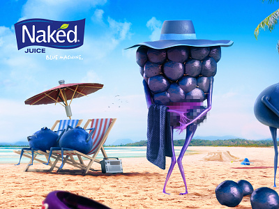Naked juice - contest pt. 1 3d advertising beach blue cg fruit illustration integration naked sand sun