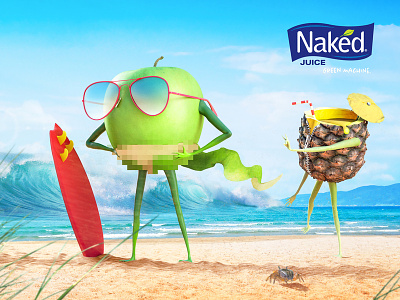 Naked juice - contest pt. 2 3d advertising beach cg cool fruit illustration integration naked sand sun