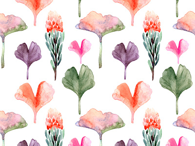 Watercolor seamless pattern with Ginkgo biloba leaves