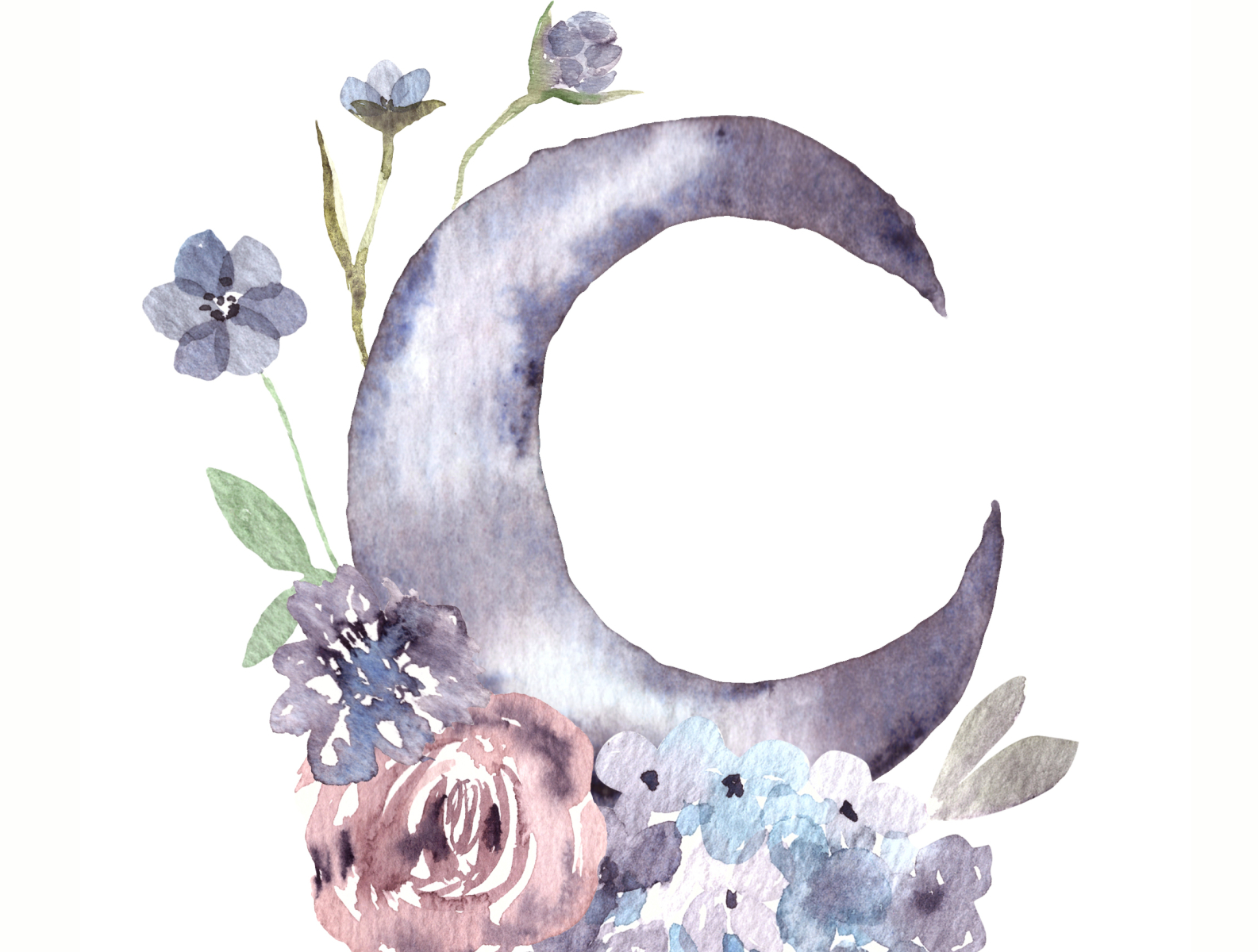 watercolor moon with flowers by Illustratrice_Manu on Dribbble