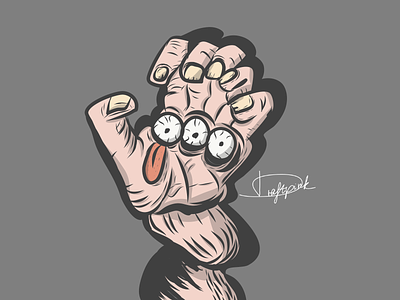 The three-eyed angry design eye fear hand hand drawn human human body illustration nail nails tounge vector