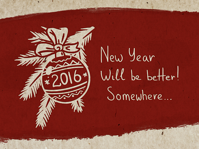 New Year Optimism 2016 card illustration linocut newyear red stamp