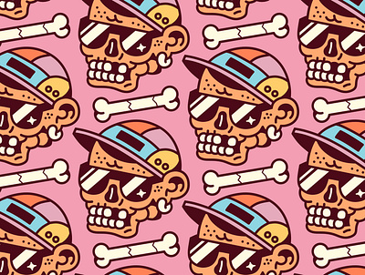 "FUNK VOYAGE" Seamless pattern art clothing design drawing fabric face fashion graphic graphics head illustration linear lineart ornament pattern print seamless skull style textile