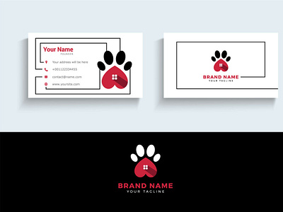 Dog Paw vector logo and business card.