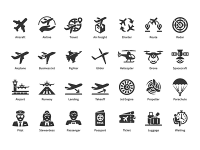 Aircraft Icons aircraft design glyph icon illustration vector