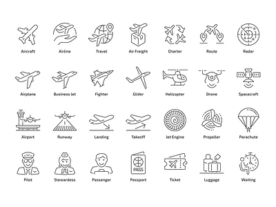 Aircraft Icons aircraft design icon illustration outline vector