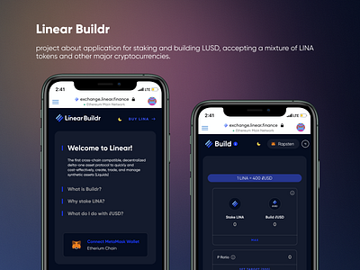 Linear Buildr cryptocurrency design mobile ui staking trading ui