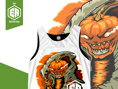 SUBLI MOCK UP Scary Pumpkin 2 apparel design art cartoon digital illustrator halloween design horror art illustrations illustrator merch design print design pumpkins reaper rock and roll scary smoking streetwear