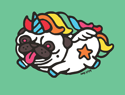 Pug unicorn Art Print animal cartoon character design drawing illustration poster art pug unicorn