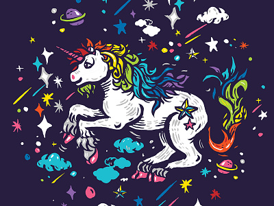 The Unicorn animal asia cartoon character drawing illustration poster stars unicorn