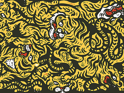 Tigers Meeting animal asia asian cartoon character doodle drawing illustration poster tiger