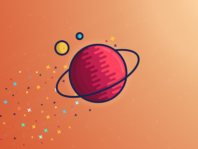 Planet colorful cosmos flying galaxy icon illustration outline planet rings saturn space stars