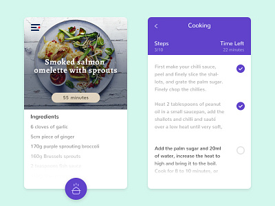 Cooking app clean concept cooking design food interactive interface list minimal ui ux