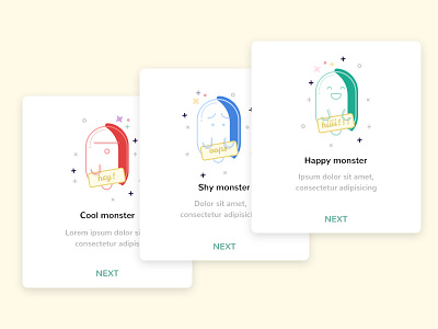 Monsters card character color cute flat funny icons illustration monster outline smile vector