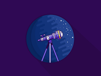 Telescope flat galaxy icon illustration minimal outline purple space stars telescope tripod vector
