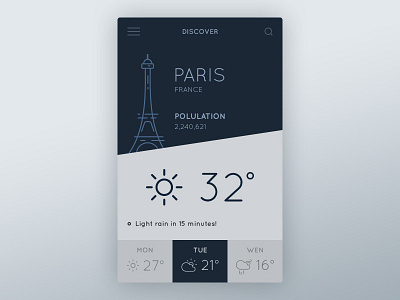 Light Weather app clean contrast dashboard eiffel flat illustration interaction interface ui ux weather