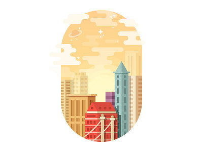 City building city clock clouds icon illustration planet stars sun tower town vector