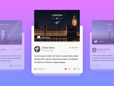 Cities app card city clean flat info london navigation ui ux weather widget