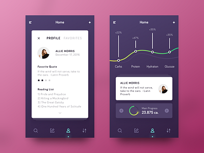 Profile App app card dashboard flat gradient ios app menu mobile navigation social ui ux