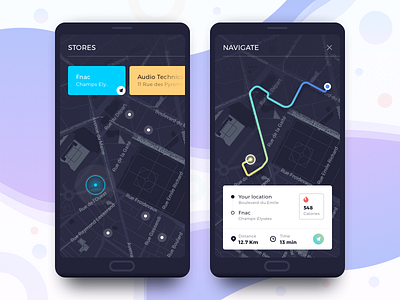 Store Locator app clean card colors flat gradient ios app map menu minimal mobile navigation ui ux