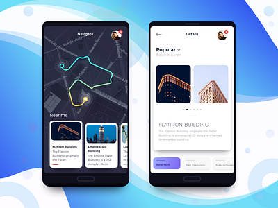 Discover City app card clean colors flat ios app map menu minimal mobile navigation ui ux
